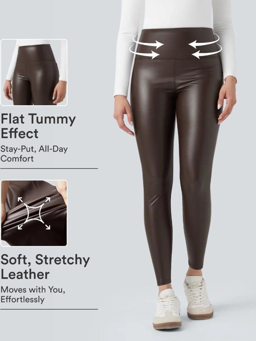 Halara Large High Waisted Tummy Control Stretchy PU Fleece 7/8 Skinny Leggings